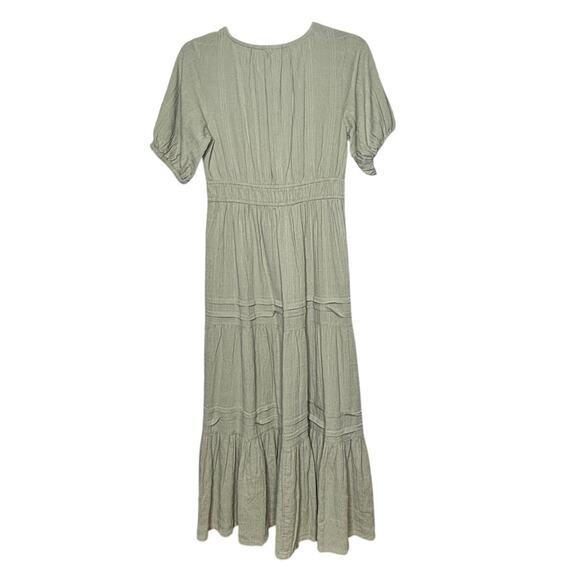 Lucky Brand Sage Green Cotton Gauze Tiered Midi Button Down Boho Dress Size XS - Picture 2 of 14